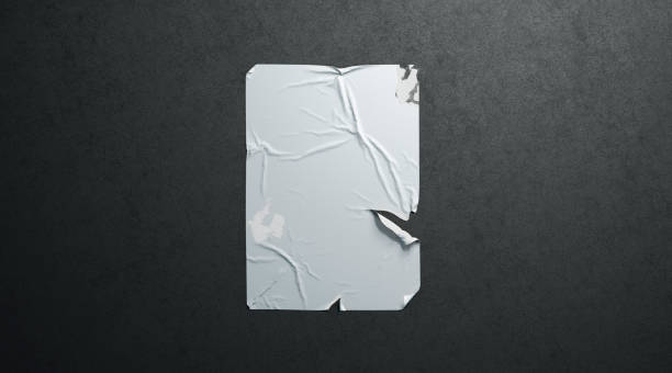 Blank white wheatpaste adhesive torn poster mockup black textured wall