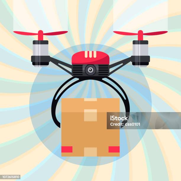 Drone With Paper Package Box Delivery Order Stock Illustration - Download Image Now - Drone, Air Vehicle, Cargo Container