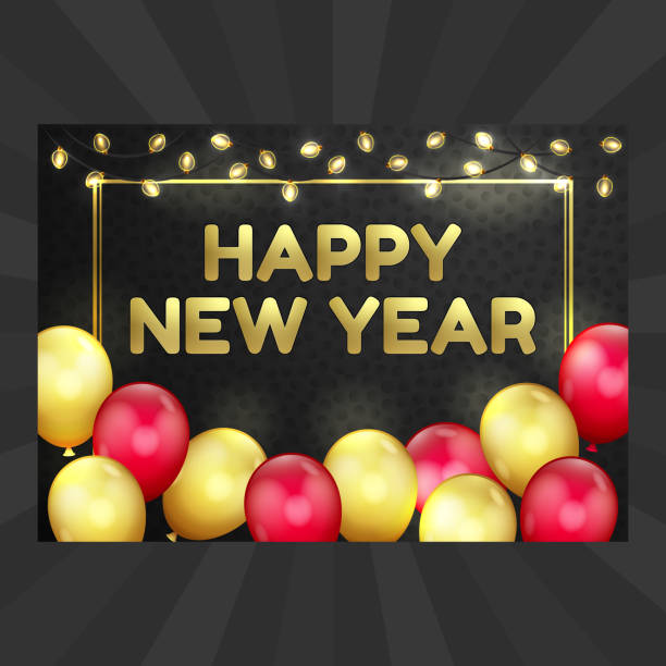istock Happy New Year, Christmas card, balloons, garland 1072616096