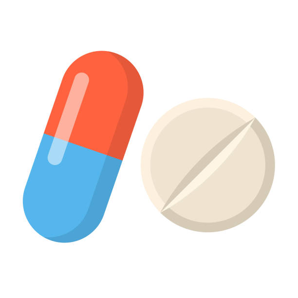 ilustraciones, imágenes clip art, dibujos animados e iconos de stock de icono de diseño plano de la medicina aislada sobre fondo blanco - pills
