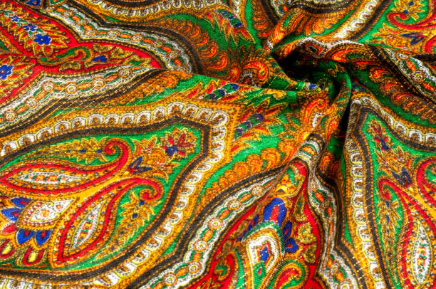 Texture, background, pattern. Woman's headscarf, shawl. Bright colors. Paisley. Indian themes. Fabric for clothes Fabric 100% silk. One Fashion Soft Women's Shawl Red Georgette Female Swarf