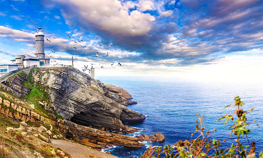 Beautiful natural  landscape Cabo Mayor Lighthouse.Scenery coastline and evening sky.