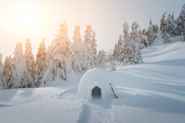 istock Real snow igloo house in the winter Carpathian mountains 1072646900