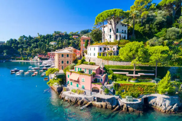 Beautiful sea coast with colorful houses in Portofino, Italy.