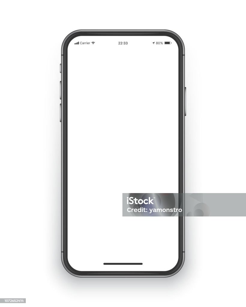 Frameless Smartphone Screen Vector Mockup Photo Realistic Frameless Smartphone Screen Vector Mockup Isolated on White Background for Mobile Application, Web Site, Game, Presentation UI UX Design Template Smart Phone stock vector