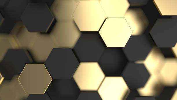 istock Abstract background with black and gold 3d hexagons 1072659182