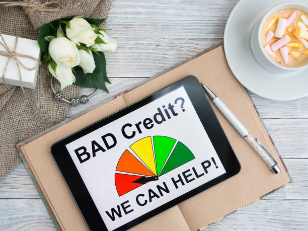 A tablet showing bad credit? we can help on display