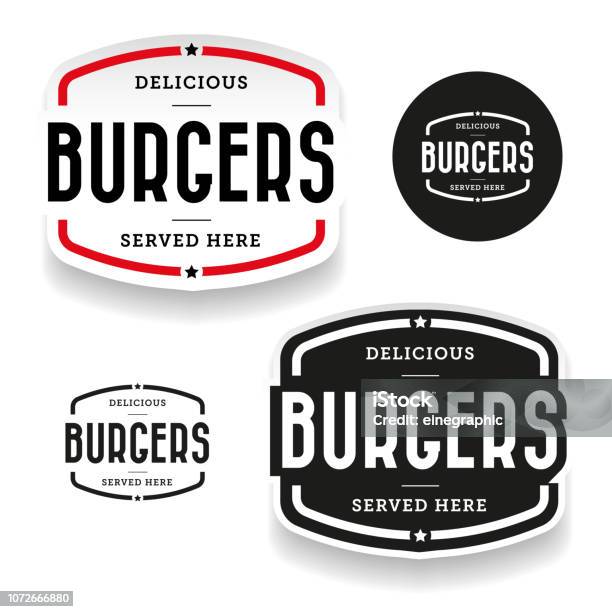 Ilustración de Conjunto De Etiquetas Vintage De Hamburguesas y más Vectores Libres de Derechos de Logotipo - Logotipo, Alimento, Hamburguesa - Alimento