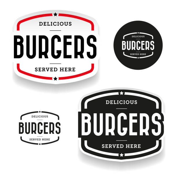 stockillustraties, clipart, cartoons en iconen met hamburgers vintage label set - burger