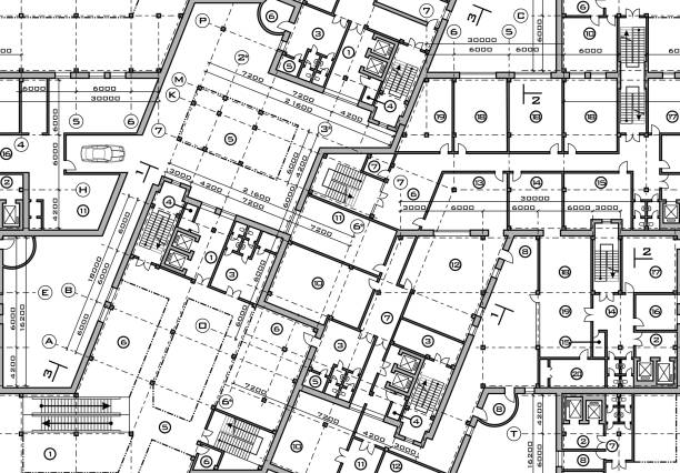 nahtlose plan bauplan zu bauen. draufsicht der vektor architektonischen hintergrund - blueprint architecture plan office stock-grafiken, -clipart, -cartoons und -symbole