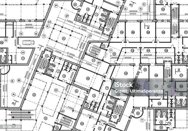 Ilustración de Plan De Proyecto De Construcción Vista Superior De Fondo Arquitectónico Vector y más Vectores Libres de Derechos de Cianotipo - Plano