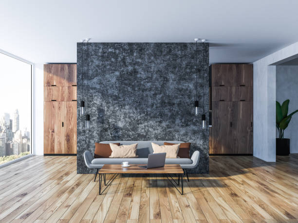 istock Minimalistic concrete wall living room 1072672174