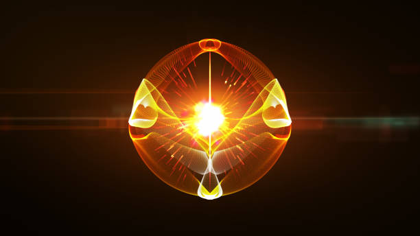 istock Abstract particles form lines, surface and grid. red orange fire background lights beam abstract, sphere amd mirror shape. 1072677418