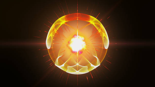 istock Abstract particles form lines, surface and grid. red orange fire background lights beam abstract, sphere amd mirror shape. 1072677448