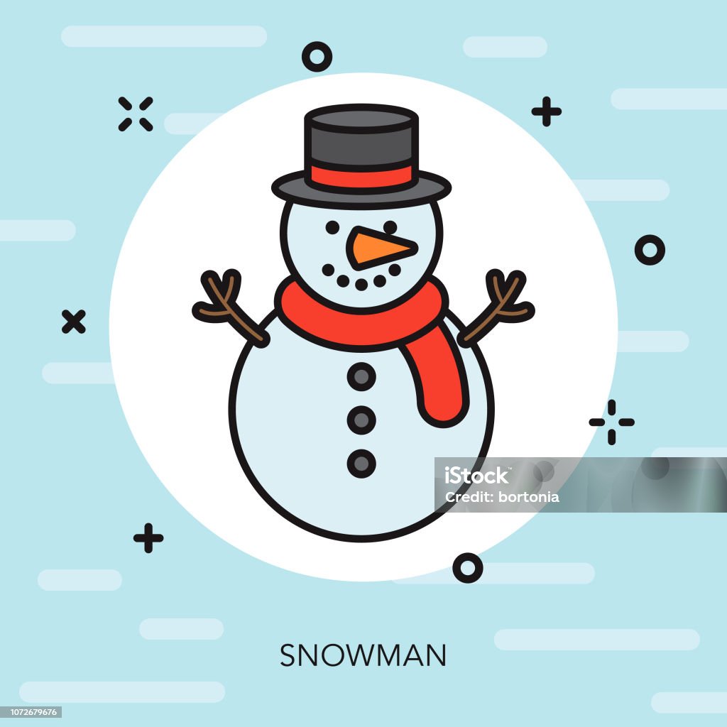 Snowman Thin Line Winter Icon A flat design/thin line icon on a colored background. Color swatches are global so it’s easy to edit and change the colors. File is built in CMYK for optimal printing and the background is on a separate layer. Snowman stock vector