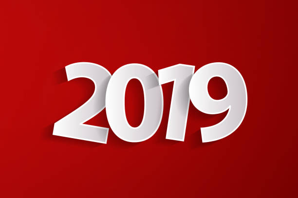 istock Happy New Year 2019 concept with paper cuted white numbers on red background. Vector illustration 1072682176