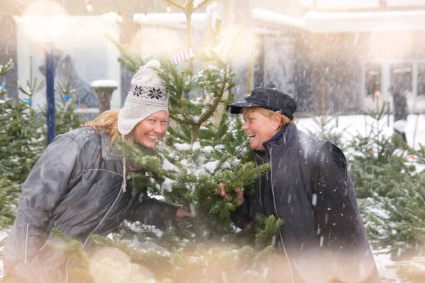 istock Women having fun at Christmas tree shopping 1072689410