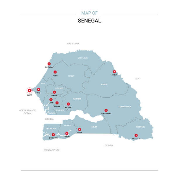 塞內加爾地圖向量與紅色別針。 - senegal 幅插畫檔、美工圖案、卡通及圖標