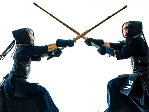 istock Kendo martial arts fighters silhouette isolated white bacground 1072720256