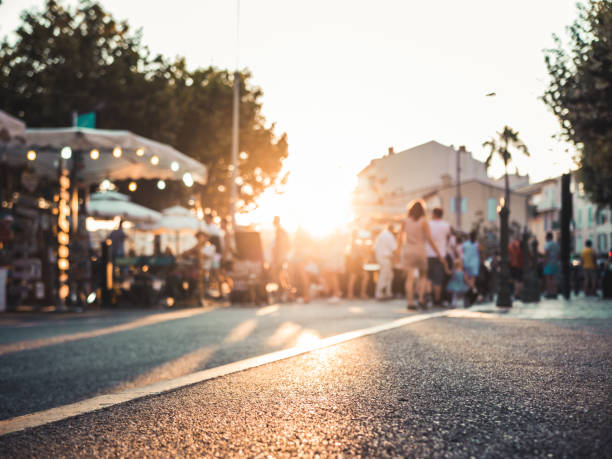 market scene in Southern France at sunset Golden Hour: convival market scene in Southern France at sunset narbonne stock pictures, royalty-free photos & images