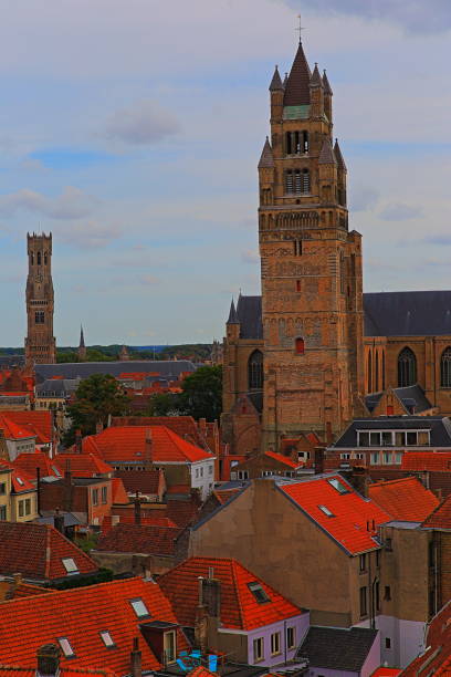 istock Above Bruges rooftops and towers - medieval old town - Belgium 1072745252