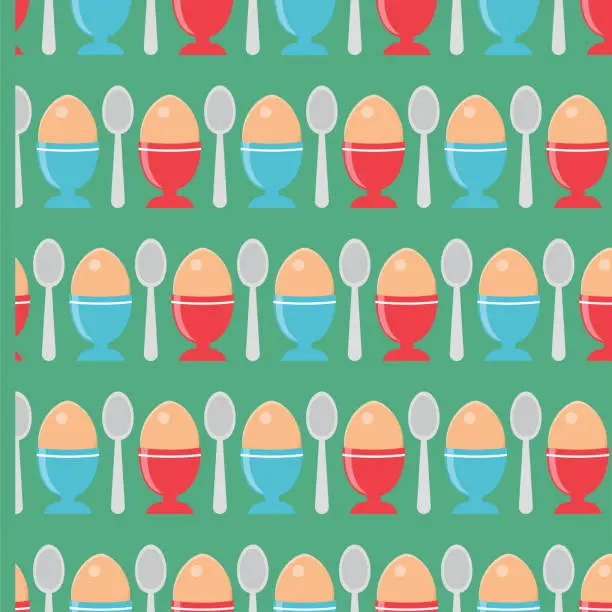 Vector illustration of Soft Boiled Eggs Breakfast Foods Seamless Pattern