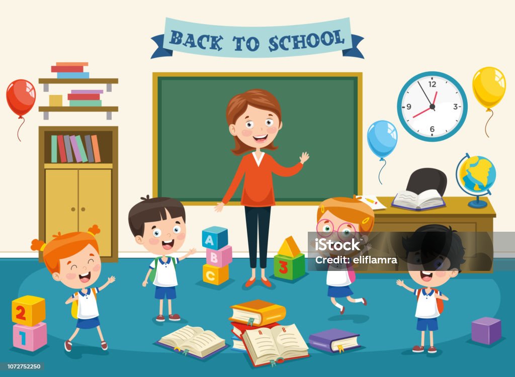 Vector Illustration Of Cartoon Students Stock Illustration - Download Image  Now - Child, Classroom, Education - iStock