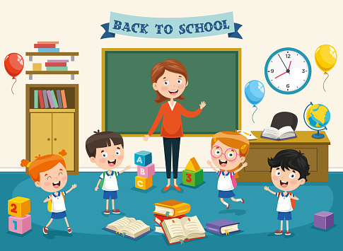 Vector Illustration Of Cartoon Students Stock Illustration - Download Image  Now - Child, Classroom, Education - iStock