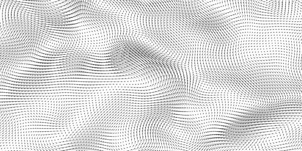 Vector monochrome field visualization of forces. Magnetic or gravitational fluctuations chart. Science backdrop with a matrix of arows with magnitude and direction. Flow representation. Interaction. Vector monochrome field visualization of forces. Magnetic or gravitational fluctuations chart. Science backdrop with a matrix of arows with magnitude and direction. Flow representation. Interaction magnetic field stock illustrations