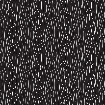 Fur texture wild animal skin black white seamless pattern. Vector illustration.