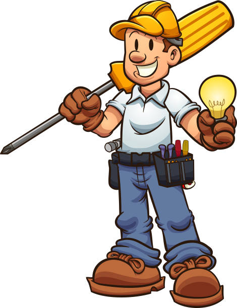 Cartoon Electrician Stock Illustration - Download Image Now - Electrician,  Cartoon, Happiness - iStock