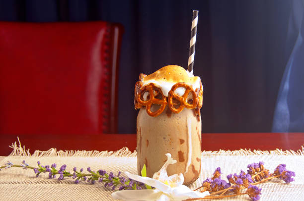 Iced chocolate milk drink with cookies