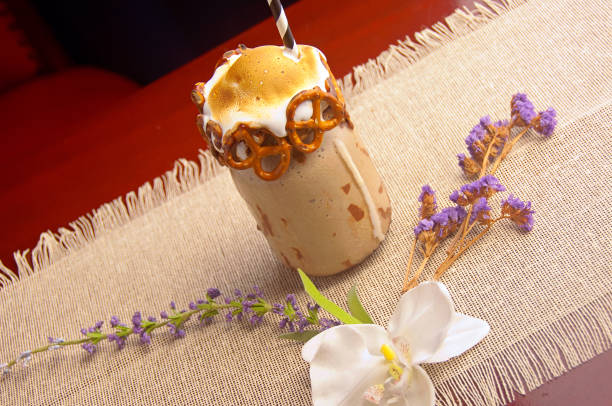 Iced chocolate milk drink with cookies