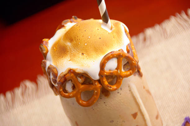 Iced chocolate milk drink with cookies