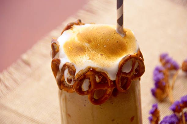 Iced chocolate milk drink with cookies