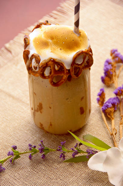 Iced chocolate milk drink with cookies