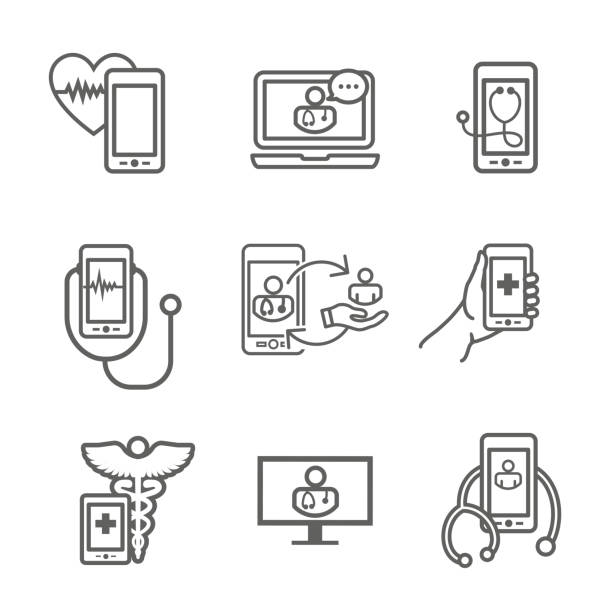 Telemedicine abstract idea with icons illustrating remote health and software Telemedicine abstract idea - icons illustrating remote health and software medical technology stock illustrations