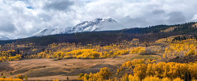 Panoramic view of the Gore Mountain Range near Silverthorne, Colorado.
