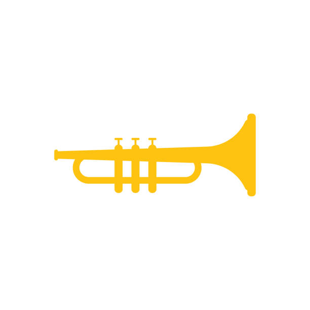 illustrations, cliparts, dessins animés et icônes de illustration vectorielle de trompette jaune graphisme modèle - trompette