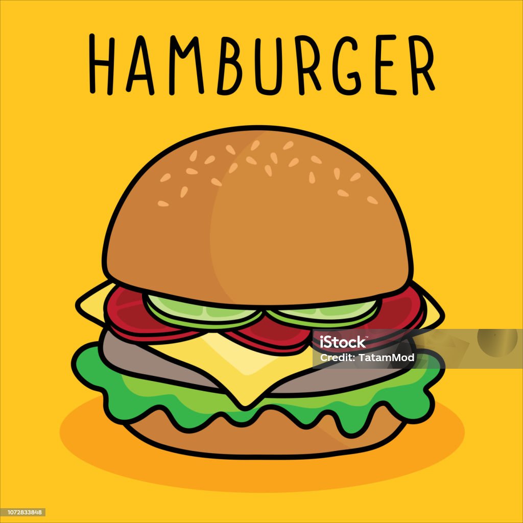 Vector Phim Hoạt Hình Hamburger Phô Mai Và Rau Trên Nền Màu Vàng ...