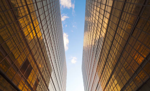 istock Modern office building on a clear sky background at sunset. 1072844428