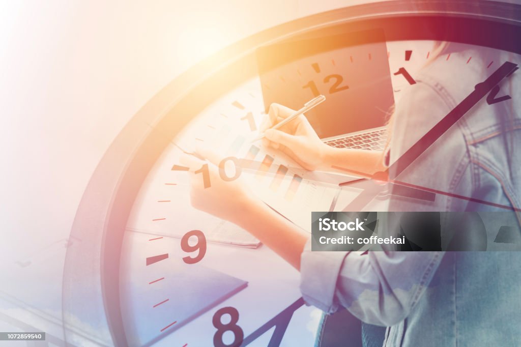 busy office staff in business time working hours concept. Time Stock Photo