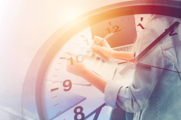 busy office staff in business time working hours concept. busy office staff in business time working hours concept. clock face photos stock pictures, royalty-free photos & images