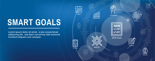 2019 SMART Goals Vector graphic with Smart goal keywords 2019 SMART Goals Vector graphic w various Smart goal keywords 2019 new year resolution stock illustrations