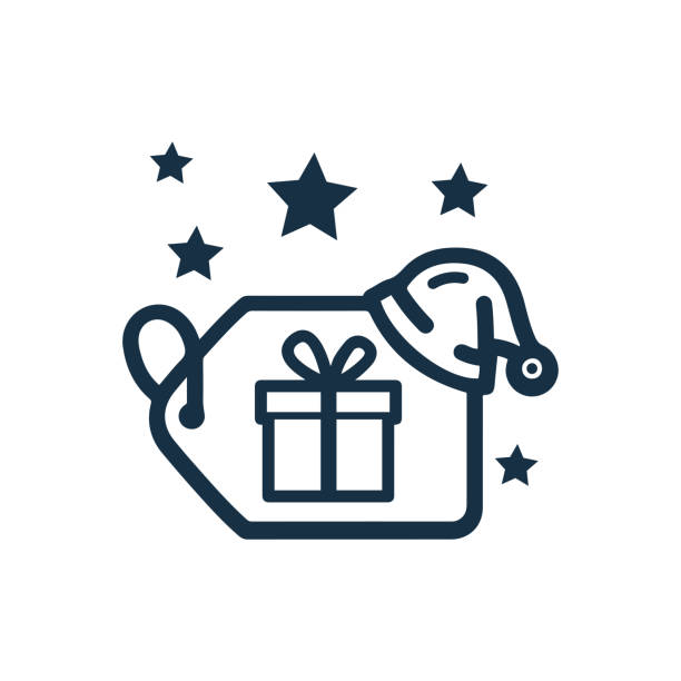 ilustrações de stock, clip art, desenhos animados e ícones de christmas tag gift box icon - party hat hat white background blue