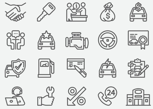 Car Dealership Line Icons Car Dealership Line Icons car sales stock illustrations