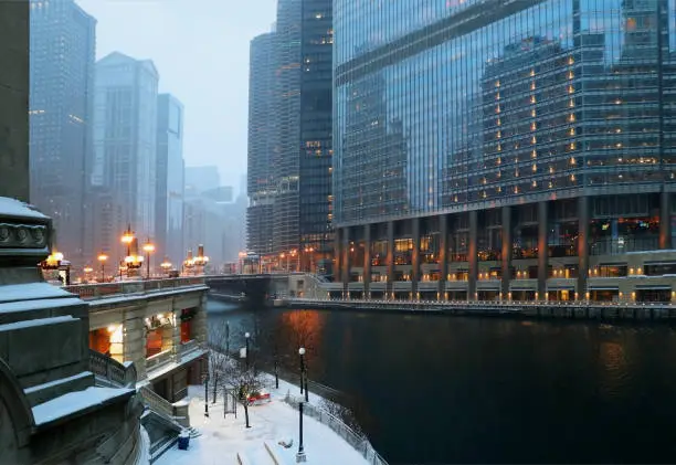 Photo of Beautiful winter night in Chicago.