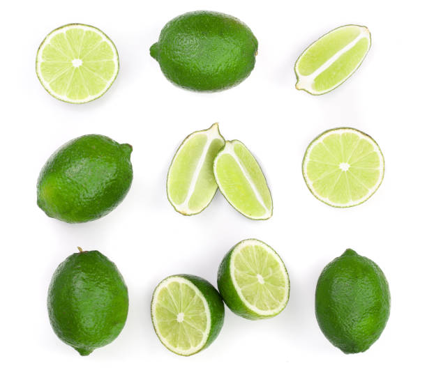 istock sliced lime isolated on white background. Top view. Flat lay. Set or collection 1072898058