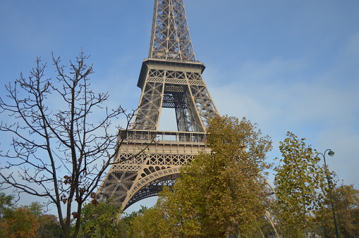 Various angles of the Eiffel Tower Paris France in autumn