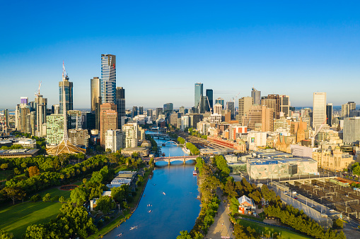 Melbourne, Australia - Nov 10, 2018: Aerial view of Melbourne CBD in the morning. It has been ranked as one of the most liveable cities in the world.